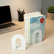 Ecovibe 2'li Metal Kitap Desteği Kitap Tutucu (Ikili) Dekoratif Aksesuar (Beyaz)