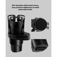 360° Döner Çiftli Bardak Tutucu ve Kablosuz Ambiyans LED Işık Araç Seti - Lisinya