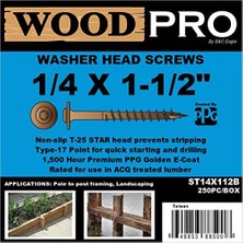 Asseds Store Woodpro Fasteners ST14X112B 1/4-Inç x 1-1/2-Inç Uzunluk Yuvarlak Yıkayıcı Başlı Dış Ahşap Vidalar, 250'LI Paket, Altın