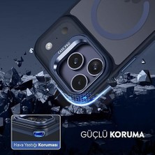 Asseds Store Için Kılıf Kamera Korumalı Şarj Özellikli Mat Şeffaf Renkli Standlı Kılıf (Lens Hediyeli) (Lacivert, 17 Pro Max)