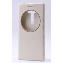 Asseds Store Asus Zenfone 3 ZE552KL Kılıf Kapaklı Iç Kısım Silikonpencereli Koruma Kap Beyaz