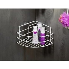 Asseds Store Ömür Boyu Paslanmaz Yapışkanlı Banyo Köşeliği Düzenleyici Şampuanlık Duş Rafı Beyaz Tk-01