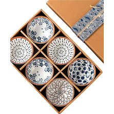 Asseds Store 6'lı Desenli Porselen Kase Seti 320 Ml, Çorbalık, Kahvaltılık, Atıştırmalık Kase Hediyelik Kutulu,çok Renkli, FAN02