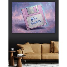 Tablomega Pembe Disket 80's Games Tablosu Dekoratif Kanvas - Mdf Ahşap Tablo