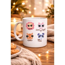 Youday Accessories Sevimli Hayvan Figürlü Porselen Kupa Model 70 – “roar • Glow All Night • Make • Yee Haw” Tasarımlı Özel Baskı Kupa