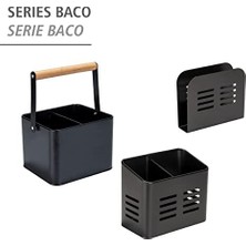 Asseds Store Baco Çatal Bıçak Sepeti, Siyah Açık Hava Mutfak Sepeti, Çatal Bıçak Takımı Için Siyah Toz Kaplamalı Metalden Yapılmıştır, 16 x 13,5 x 9 cm