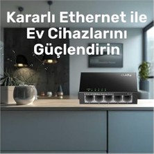 Asseds Store Cudy FS105 5-Port 10/100MBPS Metal Kasa Masaüstü Switch, Tak ve Çalıştır, Duvara Monte Edilebilir Tasarım, Fansız Sessiz Çalışma, Ev ve Ofis Için Ethernet Çoklayıcı