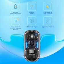 Asseds Store Aula AM210 Dual Mode Bluetooth ve Kablosuz 1600DPI Rgb Şeffaf Şarjlı Mouse