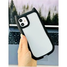 Asseds Store 11 ile Uyumlu Siyah Kulaklı Kedi Kenar Darbe Önleyici Şeffaf Silikon Kılıf