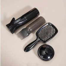 Asseds Store 4'lü Saç Bakım Seti, Sprey Şişesi, Bakım Yağı Uygulama Şişesi, Masaj Tarağı ve Hollow Tarak, Siyah