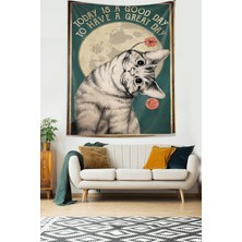 Ecovibe Pelangi Güzel Bir Gün Kedi Temalı Leke Tutmaz Kumaş Duvar Örtüsü Duvar Halısı Tapestry, Yeşil-Gri 70 x 100, 17768708070100