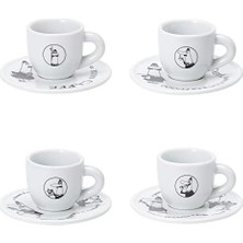 Asseds Store - 4'lü Espresso Fincan Seti - Carousel - Siyah Beyaz Karma Renk - Porselen