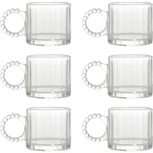 Asseds Store Kristal Cam Bardak Seti, 300ML, 6 Parça, Boncuk Kulplu