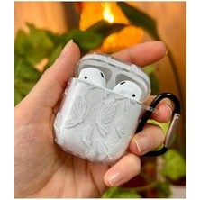 Asseds Store 1. Nesil ve 2. Nesil ile Uyumlu Kelebek Tasarımlı Simli Kalın Şeffaf Silikon Kılıf - Beyaz