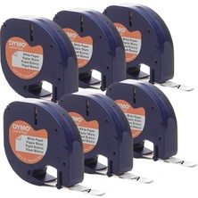 Asseds Store Dymo Letratag Etiket Makineleri Için Otantik Lt Kağıt Etiketleme Bandı, 1/2" (12 Mm), Beyaz Bant Üzerine Siyah Baskı, 6'lı Paket