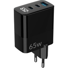 Asseds Store Juo 65W Gan LED Ekranlı Hızlı Şarj Cihazı 2 Type-C + Usb-A & iPad & Notebook Uyumlu Şarj Aleti