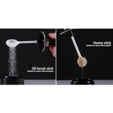 Asseds Store Cam Baharatlık ve Ballık Seti, 4'lü Kavanoz Seti, Kendinden Kaşıklı, Siyah Kapaklı 300 ml