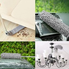 MiraLive 3'lü Teleskopik Toz Alma Seti + 2 Adet Detay Fırçası | Uzatılabilir Saplı Tavan, Avize, Klima, Raf ve Köşe Temizlik Mopu | Mikrofiber ve Chenille Başlıklı Toz Alıcı Temizlik Aparatı