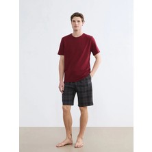 LC Waikiki Lc Waıkıkı Bordo Standart Kalıp Ekose Erkek Şortlu Pijama Takımı
