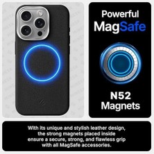 Ecovibe 14 Pro Max Için Magsafe ile Uyumlu Çizilmeyen ve Parmak Izi Tutmayan Deri Görünümlü Metal Tuşlu ve Metal Lens Çerçeveli Hybrid Silikon Kılıf (Siyah, 14 Pro Max)