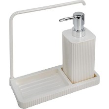 Ecovibe Modern Mutfak Sıvı Sabunluk Seti, Plastik, Askılı Tasarım, 20.5X20X9 Cm, Damlalıklı Stand (Beyaz)