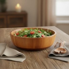 Ecovibe Doğal Akasya Ahşap Salata ve Meyve Kasesi – 28 cm Büyük Boy Yuvarlak Sunum Tabağı, Çerezlik ve Dekoratif Mutfak Kasesi