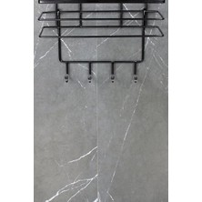 Asseds Store Lif ve Kese Askılığı Siyah Termoplastik Kaplamalı Banyo Köşeliği, Duş Rafı ve Duş Askılarına Uyumlu Siyah