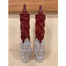 Plus Home Mum Görünümlü 2'li Yanmaz Akrilik Model Renk Bordo Gümüş Yükseklik 16 cm