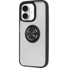 Asseds Store 16 ile Uyumlu Arka Kısmı Mat Şeffaf Yapıya Sahip Manyetik Yüzük Stantlı Kenarları Silikon Tpu Malzemeden Üretilmiş Renkli Tuşlara Sahip Kamera Korumalı Transparan Kılıf (Siyah)