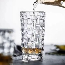 Ecovibe 400ML,KABARTMA Dokuma Desenli 6 Adet Uzun Cam Bardak, ve Soğuk Kokteyller,buzlu Içececekler Için Kibar Şık Ergonomik Tasarım Borosilikat Cam