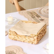 Ecovibe El Yapımı Örme Doğal Su Sümbülü Hasır Peçetelik (19 * 19 * 7cm) - Yemek Masası Üstü Kağıt Peçetelik Doğal Geri Dönüşümlü.