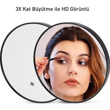 Ecovibe 3x Büyüteçli Ayna, Vantuzlu Makyaj ve Traş Aynası, Net Görüntülü Taşınabilir Hd Cep Aynası 14 Cm. Çap, Siyah Çerçeve