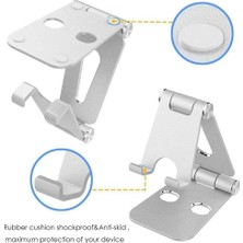 Ecovibe Tok Alüminyum Stand Çok Işlevli Döner Tablet Pc Akıllı Telefon Standı Mini Boy Masaüstü Stand Katlanabilir Cep Telefonu Evrensel Telefon Tutucu L9688 (Silver)
