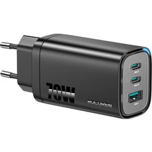 Ecovibe 70W Gan Şarj Cihazı Type-C ve Usb-A 3-Portlu Hızlı Şarj Aleti