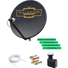 Technozi 85CM Delikli Çanak Full Hd Yeni Nesil Rüzgar, Kar Etkilenmeyen Kırsal Kalın Çanak Anten Seti 8li Lnb