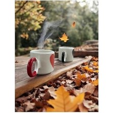 Ecovibe Siyah ve Kırmızı Kalp Desenli Çay Kahve 2 Li El Yapımı Seramik Kupa