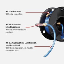 Ecovibe Basınçlı Hava Hortum Makarası Anti Twist (18,5 M Hortum + 1,5 M Bağlantı Hortumu, Metal Tek Elle Hızlı Bağlantı Elemanları ve Duvar Braketi, Almanya'da Üretilmiştir)