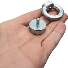 Ecovibe Çok Güçlü Deniz Mıknatısı - Fishing Magnet - Daimi Çelik Mıknatıs - Halkalı Pot Mıknatıs - Nikel Kaplı - Paslanmaz - Kararma Yapmaz - Tuzlu Suya Dayanıklı (Ø25 mm (15 Kg))