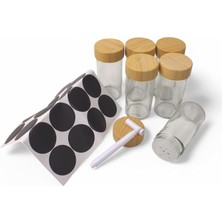 Ecovibe 6'lı Etiketli ve Beyaz Kalemli Baharat Cam Kavanozlar, Baharatlarınızı Ayırabileceğiniz Etiket, Kalem ve 6 Adet Cam Baharatlık (Yuvarlak) 6 Adet Baharatlık, 6'lı Set