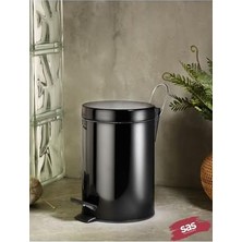 Ecovibe Banyo Tuvalet Balkon Mutfak, Siyah Renkli Pedallı Metal Çöp Kovası 5 Litre