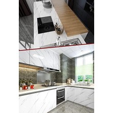 Ecovibe 5 Metre Mermer Desenli Mutfak Tezgah Üstü Yapışkanlı Folyo Beyaz Kolay Temizlik 1420