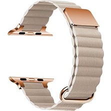 Ecovibe Ile Uyumlu Ultra 42/44/49MM Krd-78 Pu Deri Kordon Strap Kayış Krem