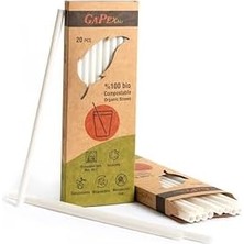Ecovibe Gapex Bio Naturel (%100 Bitki Bazlı), Tekrar Kullanılabilir, Kompostlanabilir, Biyoçözünür (Doğada Çözünebilir) Pipet (20, Naturel)