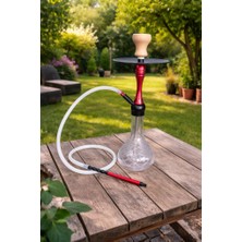 Nargile Takımı 60 cm Büyük Boy | Cam Şişe 17 cm Çap | Modern Kırmızı Gövde | Bahçe & Balkon Kullanımına Uygun Şık Nargile