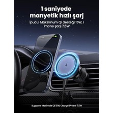 Ecovibe Kablosuz Araç Şarj Cihazı Cep Telefonu Tutucu Şarj Fonksiyonlu Araç Cep Telefonu Tutucu 16,16 Pro,16 Pro Max,15,14,13,12 Serisi Için Magsafe ile Uyumlu, Bekleme Fonksiyonunu Destekler