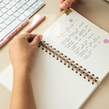 Ecovibe A5 Spiralli Sert Kapak Kareli Tarihsiz Not Defteri Krem