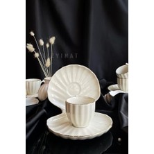 Ecovibe Tezyinat -Istiridye Inci 12 Parça 6 Kişilik Porselen Kahve Fincan Takımı(Altın Yaldız)