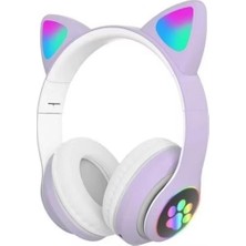 Ecovibe H10 Cat Kedili LED Işıklı Kafaüstü Bluetooth Kulaklık (Lila Mor)