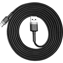 Ecovibe Cafule Serisi, Şarj & Data Aktarım Kablosu, Gri - Siyah, 2 M, 2 A, USB Type A &usb Type C