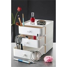 Ecovibe 3 Katlı Çekmece Masaüstü Organizer Makyaj Takı Aksesuar Düzenleyici Saklama Kutusu